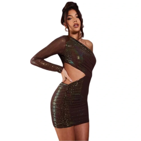 PrettyLittleThing Dresses & Skirts - Chocolate Glitter One Shoulder Cut Out Bodycon Dress